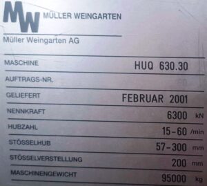 Damgalama presi Muller Weingarten HUQ 630.30 - 630 ton (ID:76336) - Dabrox.com